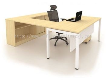 MUKI L-SHAPE OFFICE TABLE / DESK C/W LOW CABINET & MOBILE PEDESTAL 3D SET-MU88M (Color Maple) - L-shape table Dataran Mentari | L-shape table Kepong | L-shape table Taman Bandaraya | Manufacturer Office L-shape table