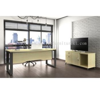 OLVA EXECUTIVE OFFICE TABLE / DESK D SHAPE C/W SIDE CABINET ASQWB 180A SET (Color Boras Ash) - executive office table Petaling Jaya | executive office table Sungai Besi | executive office table Empire City | executive office table Fast Delivery