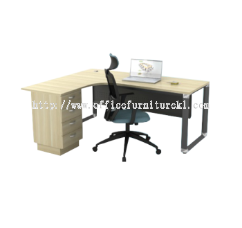 PYRAMID L-SHAPE OFFICE / DESK TABLE C/W FIXED PEDESTAL 4D OML 1815 4D (L) (Color Boras Ash) - L shape office table Segambut | L shape office table Empire City | L shape office table Sunway Perdana | L-shape office table Direct Factory Price