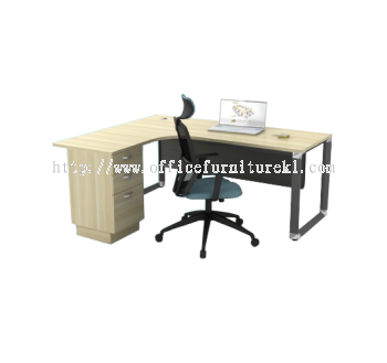 PYRAMID L-SHAPE OFFICE TABLE / DESK C/W FIXED PEDESTAL 3D OML 1815 3D (L) (Color Boras Ash) - L shape office table Damansara Jaya | L shape office table One City | L shape office table Ulu Kelang | L-shape office table Office Furniture Manufacturer