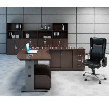 QAMAR EXECUTIVE OFFICE TABLE / DESK D-SHAPE CURVE C/W CABINET SET AQMB 55 (Color Walnut) - executive office table Taman Maluri | executive office table Uptown Pj | executive office table Bukit Damansara | executive office table 12.12 Mega Sale