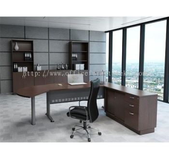 QAMAR EXECUTIVE OFFICE TABLE / DESK D-SHAPE C/W CABINET SET AQMB 180A (Color Walnut) - executive office table Bandar Sunway | executive office table Empire City | executive office table Wangsa Maju | executive office table Top 10 Best Design