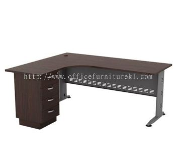 QAMAR L-SHAPE OFFICE TABLE / DESK C/W FIXED PEDESTAL 4D AQL 1515-4D (L) (Color Walnut) - L shape office table Taman Desa | L shape office table One City | L shape office table Damansara Utama | L-shape office table Top 10 Popular Product