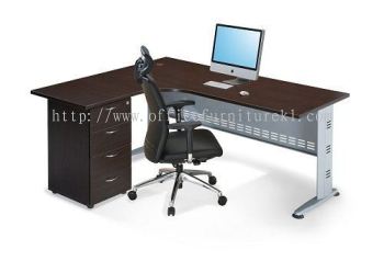 QAMAR L-SHAPE OFFICE TABLE / DESK C/W FIXED PEDESTAL 4D AQL 1815-4D (L) (Color Walnut) - L shape office table Setia Alam | L shape office table Cheras | L shape office table Damansara Jaya | L-shape office table Top 10 Promotion Price