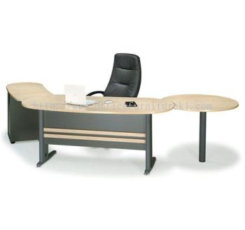 TITUS EXECUTIVE OFFICE TABLE / DESK OVAL SHAPE C/W FIXED PEDESTAL 2D1F, SIDE DISCUSSION TABLE & CPU HOLDER (W/O TEL CAP)  ATMB 33 (FRONT) (Color Maple) - executive office table Gombak | executive office table Dataran Mentari | executive office table Subang Jaya | executive office table Best Model