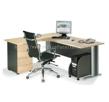 TITUS 6' L-SHAPE OFFICE TABLE / DESK C/W FIXED PEDESTAL 4D & CPU HOLDER  ATL 1815-4D (Color Maple) - L shape office table Sunway Pj 51A | L shape office table Kota Damansara | L shape office table Menjalara | L-shape office table Direct Factory Price