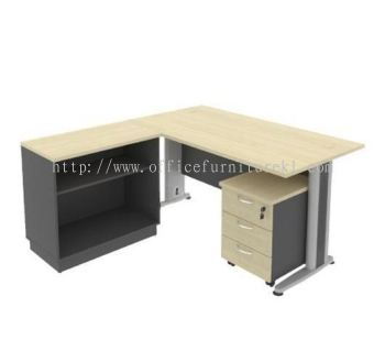 TITUS WRITING OFFICE TABLE / DESK C/W SIDE CABINET OPEN SHELF & MOBILE PEDESTAL 3D MTB58-OS97+M3 (Color Maple) - writing office table Taman Melati | writing office table Saujana Impian | writing office table Sungai Chua | writing office table Top 10 Best Recommend