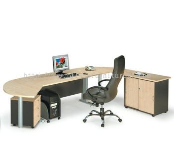 TITUS WRITING OFFICE TABLE / DESK C/W SIDE OFFICE CABINET WITH SIDE DISCUSSION TABLE, MOBILE PEDESTAL 3D & CPU HOLDER ATT 158 (Color Maple) - writing office table Damansara | writing office table Pandan Indah | writing office table Cheras | writing office table Direct Factory Price