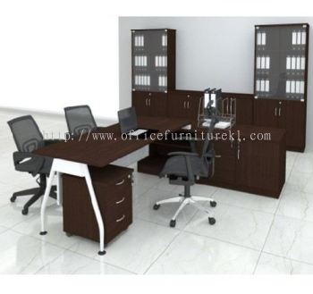 MADISON DIRECTOR OFFICE TABLE C/W SIDE LOW CABINET WITH MOBILE PEDESTAL 3D & CABINET SET (Color Walnut) - director office table Balakong | director office table Subang Jaya | director office table Batu Caves | director office table Mid Year Sale