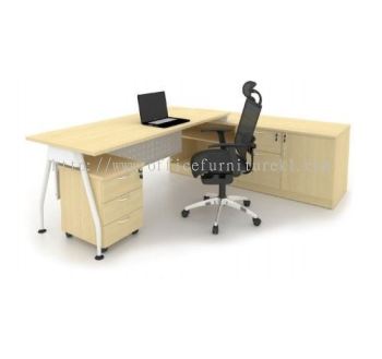 MADISON DIRECTOR OFFICE TABLE C/W SIDE LOW CABINET & MOBILE PEDESTAL 3D (Color Maple) - director office table Sri Petaling | director office table Bandar Utama | director office table Segambut | director office table Promotion Price