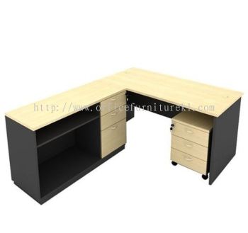 5' WRITING OFFICE TABLE / DESK C/W SIDE CABINET & MOBILE PEDESTAL 3D AGT 157 (Color Maple) - writing office table Balakong | writing office table Damansara Kim | writing office table Setia Alam | writing office table Top 10 Best Recommend