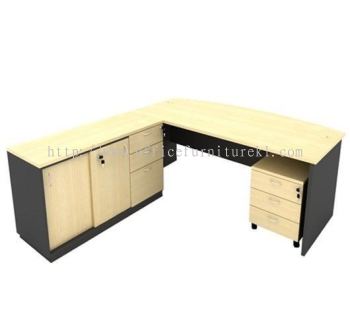 6' EXECUTIVE OFFICE TABLE / DESK D SHAPE C/W SIDE CABINET & MOBILE PEDESTAL 3D AGMB180 (Color Maple) - executive office table Sepang | executive office table Kajang | executive office table Taman Melawati | executive office table Fast Delivery