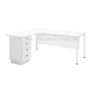 UTHILAH 6 FEET L-SHAPE EXECUTIVE OFFICE TABLE METAL PYRAMID N-LEG C/W WOODEN MODESTY PANEL & FIXED PEDESTAL 4D-AUTWL 652-4D - Sunway | Puchong | Ampang 