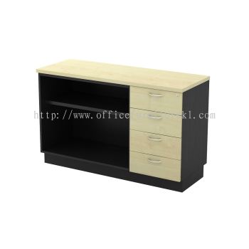 TITUS WOODEN OFFICE SIDE CABINET C/W OPEN SHELF + FIXED PEDESTAL DRAWER BOTANIC