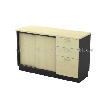 TITUS WOODEN OFFICE SIDE CABINET C/W SLIDING DOOR + FIXED PEDESTAL DRAWER BUKIT RAJA 