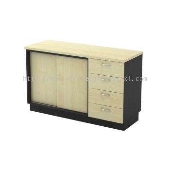 TITUS WOODEN OFFICE SIDE CABINET C/W SLIDING DOOR + FIXED PEDESTAL DRAWER BUKIT TINGGI