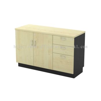 TITUS WOODEN OFFICE SIDE CABINET C/W SWINGING DOOR + FIXED PEDESTAL DRAWER SEPANG