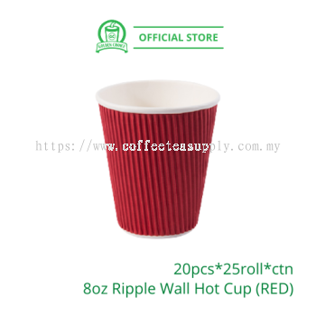 8oz Ripple Wall Hot Cup RED - hot drinks / coffee / dabao / takeaway / cafe / paper hot cup