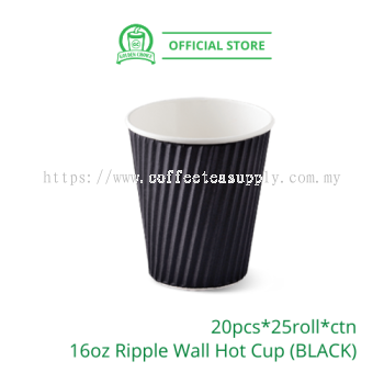 16oz Ripple Wall Hot Cup BLACK - hot drinks / coffee / dabao / takeaway / cafe / paper hot cup