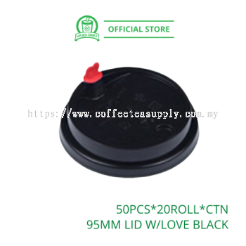 95mm LID WITH LOVE BUTTON Black - Flat lid | Love Cap | Fruit Cup | PP Cup | U Shape Cup | Takeaway