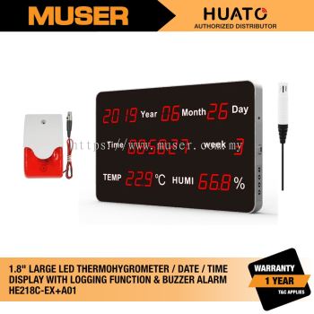 HE218C-EX+A01 Large LED Display Thermohygrometer, Date, Time, Logging, Alarm | Huato by Muser