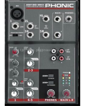 Phonic AM 120 MKII 1-Mic/Line 2-Stereo Input Compact Mixer                                  Line 2-Stereo Input Compact Mixer