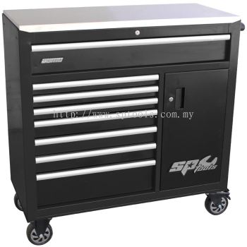 SP TOOLS SUMO SERIES ROLLER CABINET WITH POWER TOOL CUPBOARD - 9 DRAWER - BLACK/CHROME HANDLES SP401