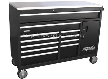 Sumo Series Roller Cabinet with Power Tool Cupboard and Built-In Power Board - 12 Drawer - Black/Chrome Handles | SP40095