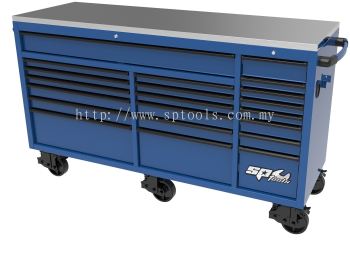 SP TOOLS 73" USA SUMO SERIES WIDE ROLLER CABINET - 21 DRAWER - BLUE/BLACK SP44825BL