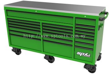 SP TOOLS 73" USA SUMO SERIES WIDE ROLLER CABINET - 21 DRAWER - GREEN/BLACK SP44825G