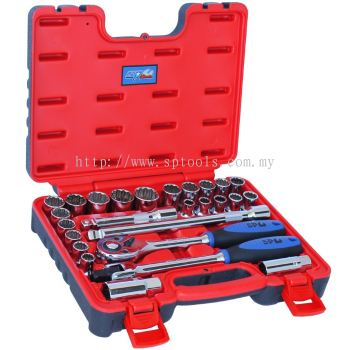 SP TOOLS 1/2"DR SOCKET SET IN X-CASE - 12PT METRIC/SAE - 26PC SP20306