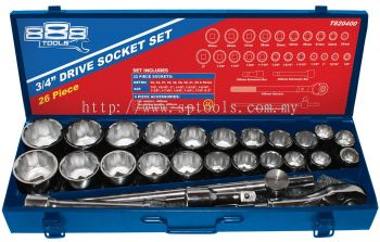 SP TOOLS 3/4"DR SOCKET SET - 12PT METRIC/SAE - 26PC T820400