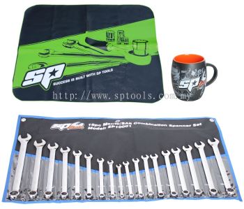 SP TOOLS WORKSHOP COMBO PACK - COMBINATION ROE SPANNER SET - METRIC/SAE - 18PC PLUS MUDGUARD PROTECT