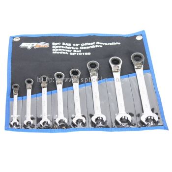 SP TOOLS SPEED DRIVE GEAR SPANNER SET - 15掳 OFFSET - SAE - 8PC SP10169