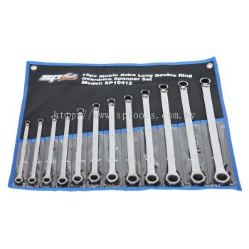 SP TOOLS DOUBLE RING GEAR DRIVE SPANNER SET - EXTRA LONG - 0掳 OFFSET - METRIC - 12PC SP10412