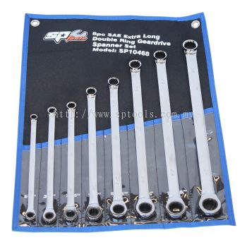 SP TOOLS DOUBLE RING GEAR DRIVE SPANNER SET - EXTRA LONG - 0 OFFSET - SAE - 8PC SP10468