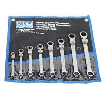 SP TOOLS DOUBLE RING GEAR DRIVE SPANNER SETS - FLEX HEAD - METRIC - 8PC SP10628