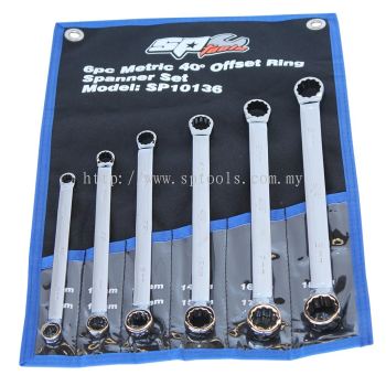 SP TOOLS DOUBLE RING SPANNER SET - 40掳 OFFSET - METRIC - 6PC SP10136