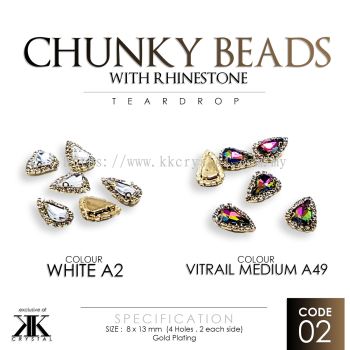Chunky Bead with Rhinestone, Teardrop, 8*13mm, 10pcs/pkt