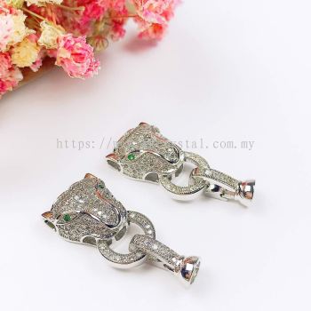 Clasp Leopard Head, Code A45798, White Gold Plated, 2pcs/pkt