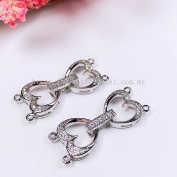 Clasp, Code A75236, Love Shape, White Gold Plated, 2pcs/pkt