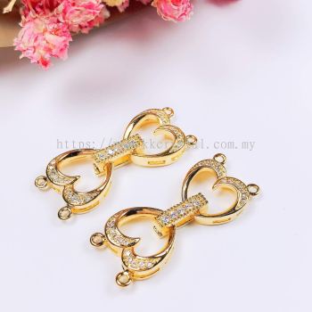 Clasp, Code A75236, Love Shape, Gold Plated, 2pcs/pkt