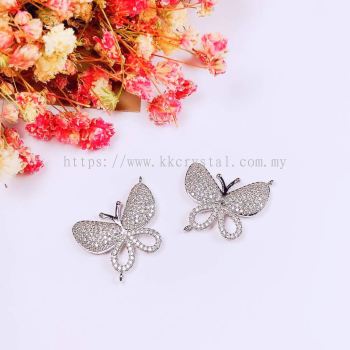 Charm, Double Hanging Butterfly, Code 0283020, White Gold Plated, 2pcs/pkt