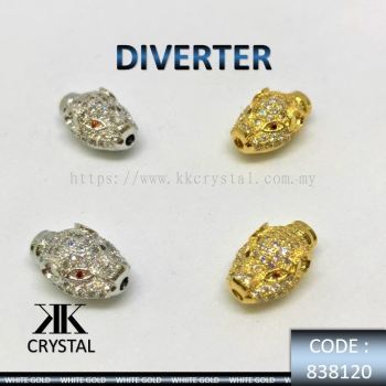 838120, DIVERTER, HEAD LEOPARD, PLATED/GOLD PLATED, 2PCS/PCK