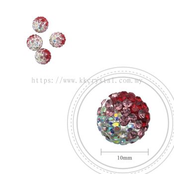 Bling Ball, 10mm, B009, Light Siam + Light Rose + Rainbow White, 4pcs:pack