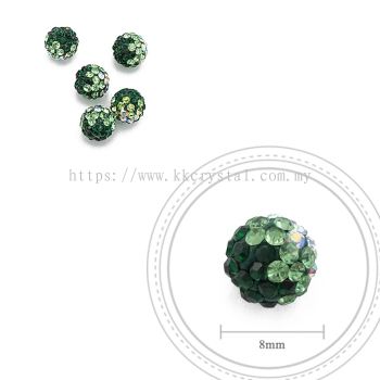Bling Ball, 8mm, B025, Emerald + Peridot + Rainbow White, 5pcs:pack