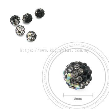 Bling Ball, 8mm, B032, Black + Black Diamond + Rainbow White, 5pcs:pack
