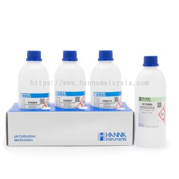 HI54710-10 pH 4.01, 7.01 and 10.01 Technical Calibration Solutions with Electrode Storage Solution (4 x 500 mL)