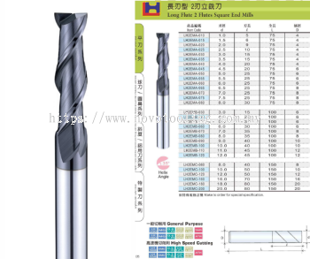 Long Flute 2 Flutes Square End Mills