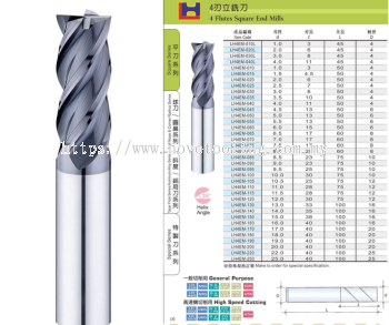 4 Flutes Square End Mills